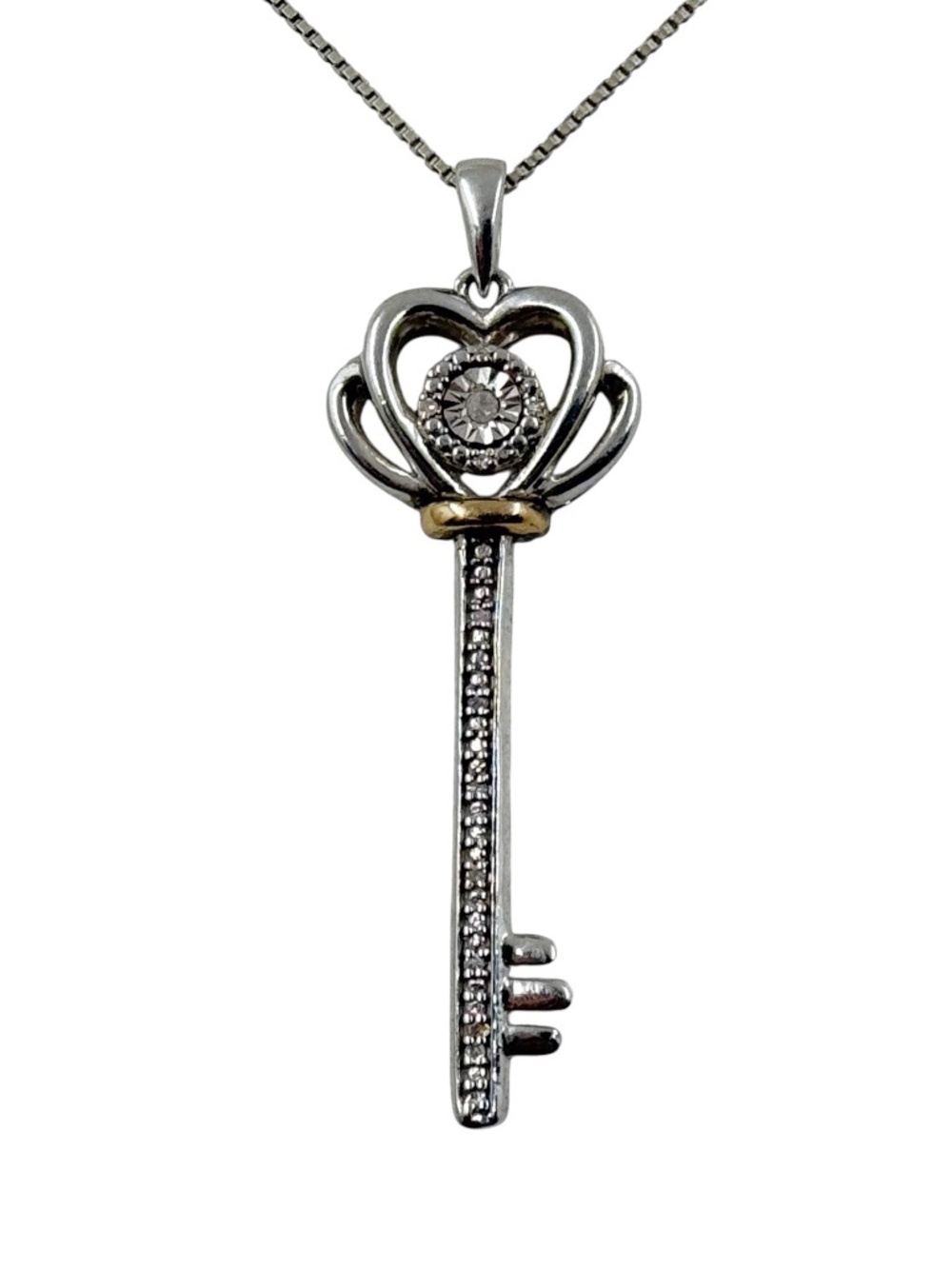 10k gold & sterling silver diamond key pendant - GM973 - Picture 2 of 5